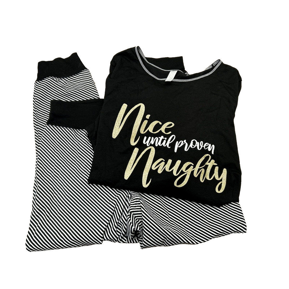 Cacique Womens Size 18/20 Naughty Nice Black Stripe 2 Piece Set Sleepwear